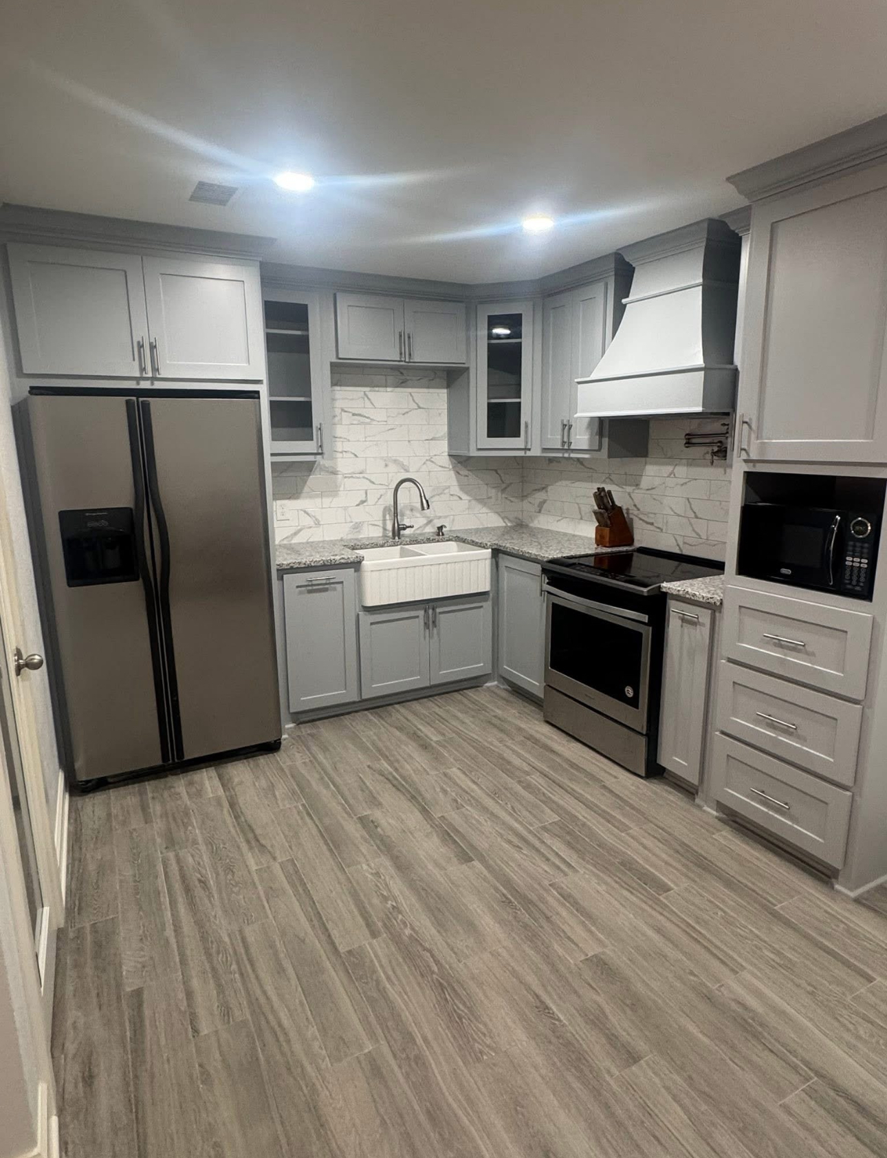 Kitchen after gray shaker farmhouse sink